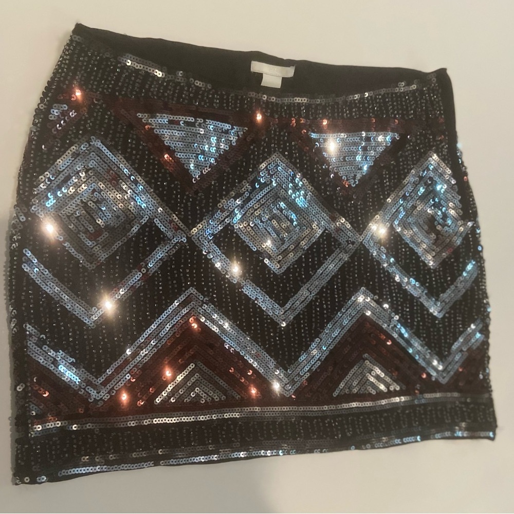 H & M~NWT~Stunning~Sequin/Bead Embellished~A-Line~Mini Skirt~Fully Lined~Size 12